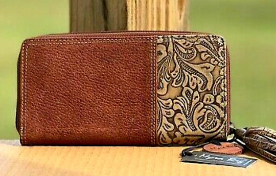 Western Leather Purse Wild Bloom Zip Around Embossed Wallet