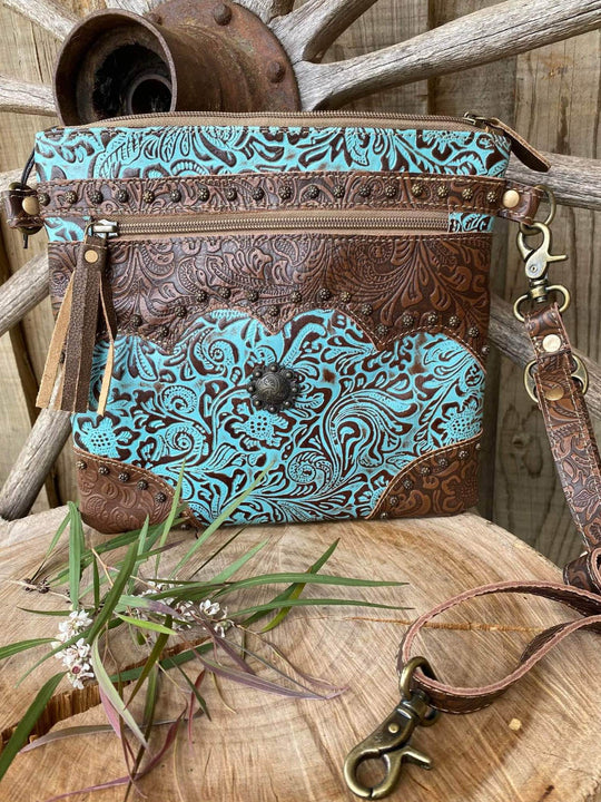 Western Leather Embossed Crossbody Handbag