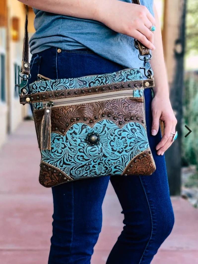 Western Leather Embossed Crossbody Handbag