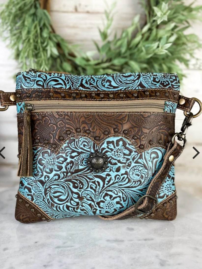 Western Leather Embossed Crossbody Handbag