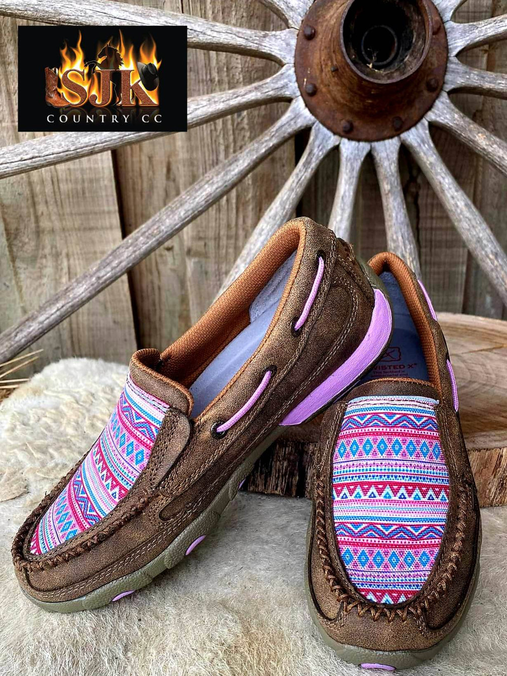 Twisted X Leather Mocs Aztec Print Slip on