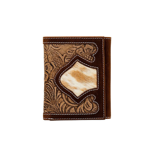 Western Hide & Leather Embossed Tri Fold Wallet