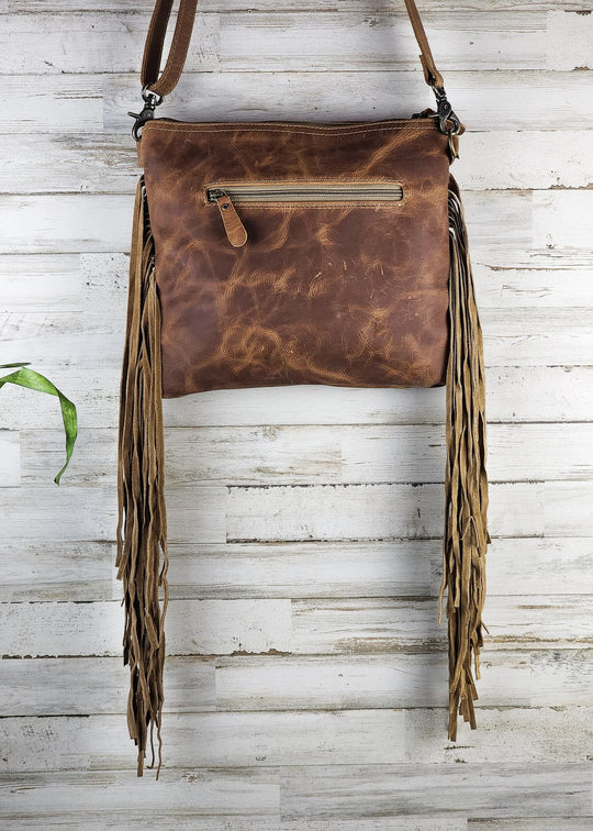 Western Hide & Leather Crossbody with Embossed Sunflower