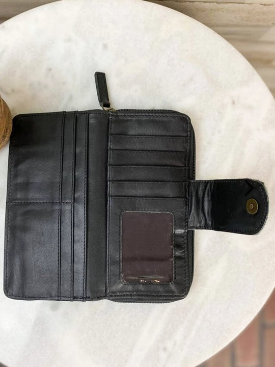 Western Hide and Leather Purse with Western Concho Wallet