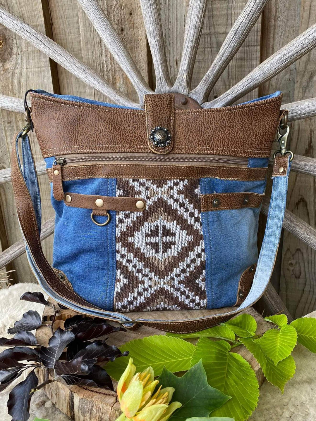 Western Recycled Canvas & Leather Denim Handbag