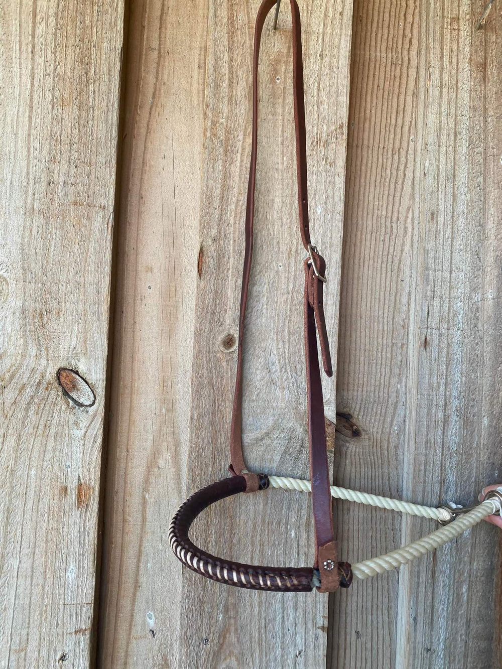 Noseband - Leather Hanger on Natural Lariat leather covered