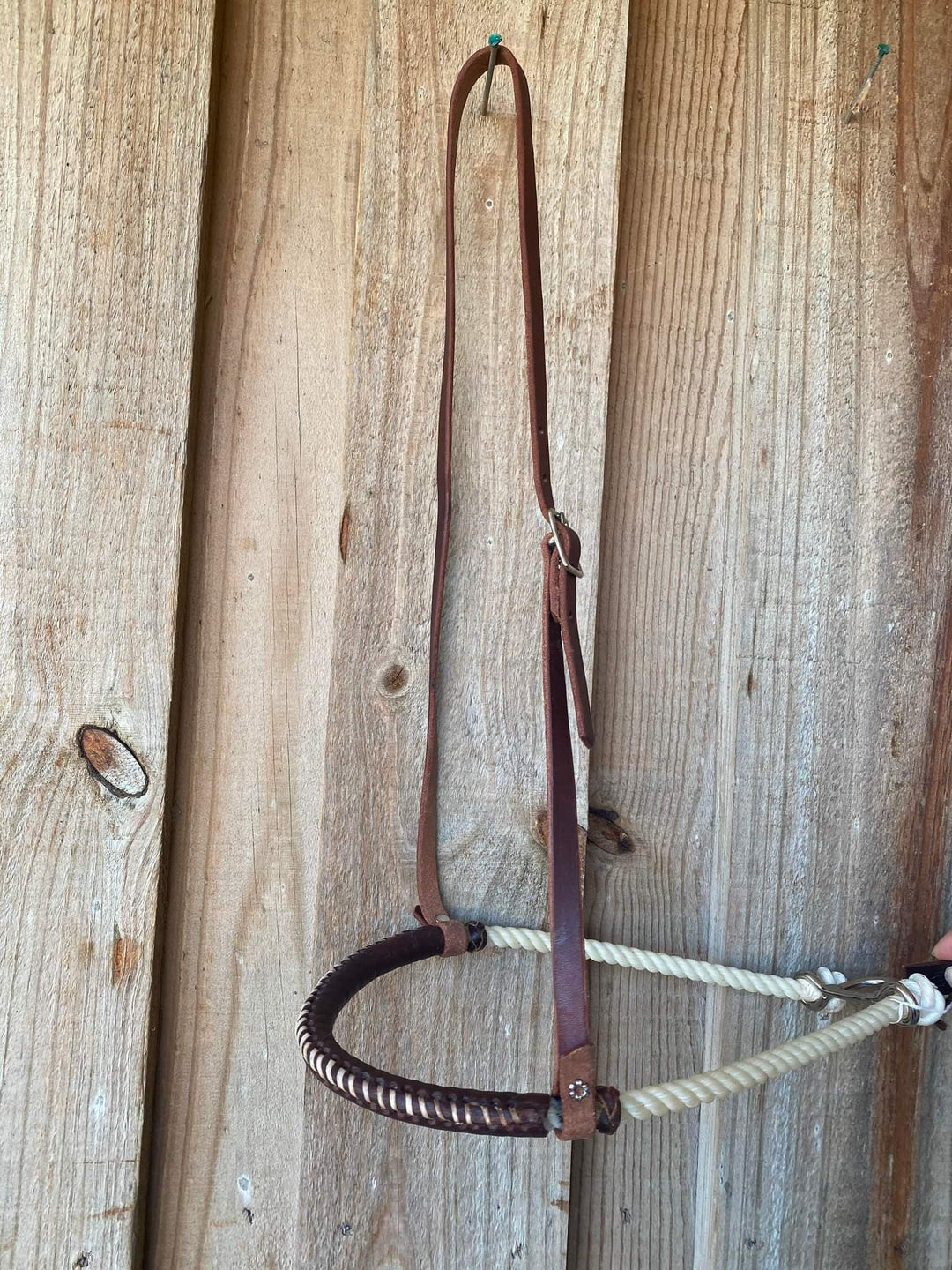 Noseband - Leather Hanger on Natural Lariat leather covered