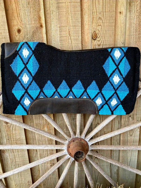 Western Saddle Pad Wool Contoured Top Felt Pad 34x36  Black  Aqua