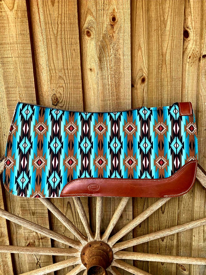 Western Saddle Pad Felt Contoured 31" X 32" Teal and Brown Southwest