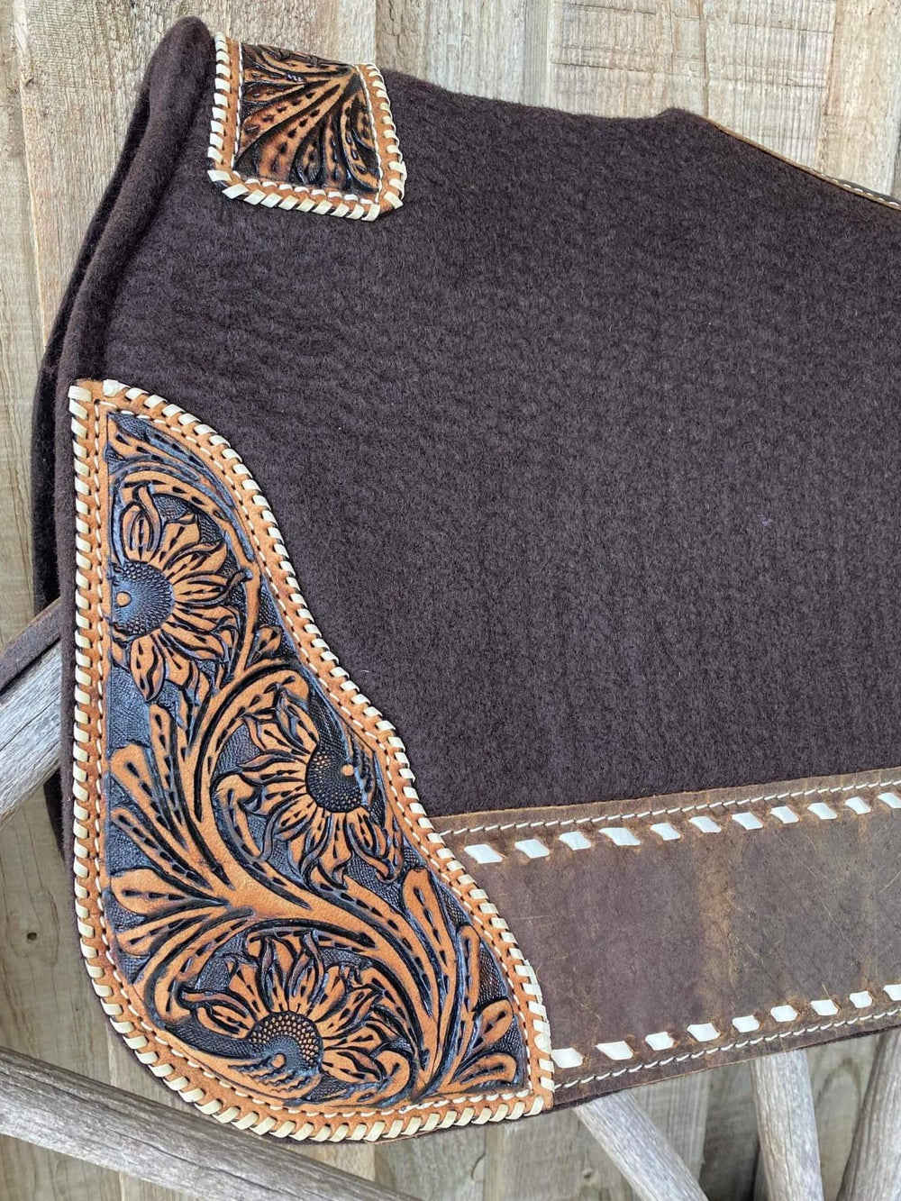 Western Saddle Pad  Felt Contoured 31" X 32"  Sunflower Tooling