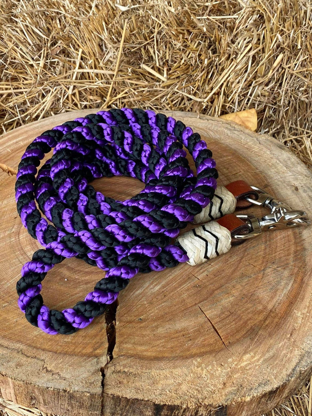 Reins -  8FT rolled nylon barrel reins Purple/Black