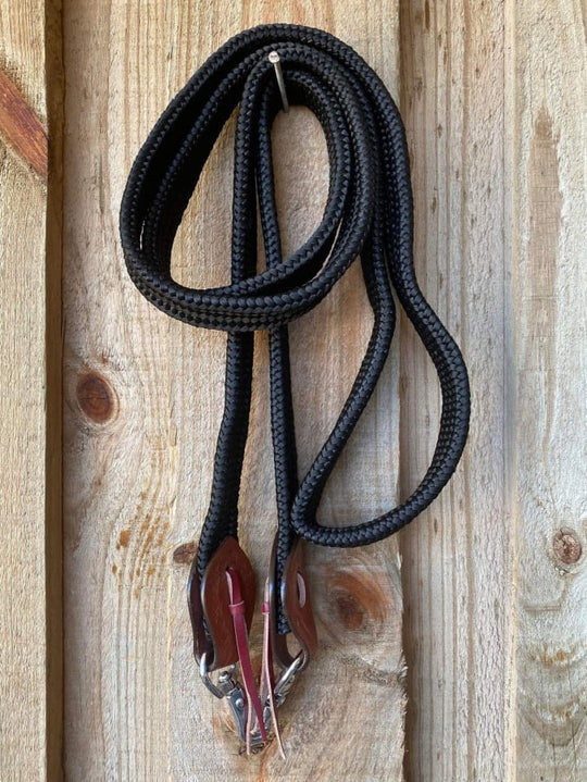 Reins -   8' flat cotton roping/barrel reins with scissor snap ends Black