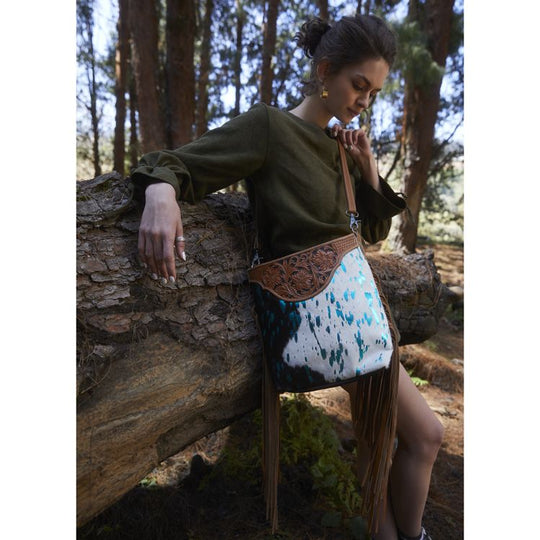 Western Hide & Leather Crossbody Turquoise Acid Wash