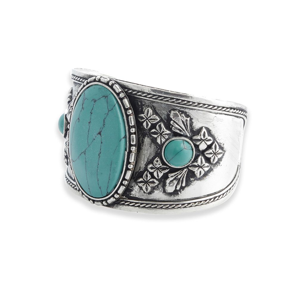 Cuff - Metal Cuff with Faux Turquoise Stone