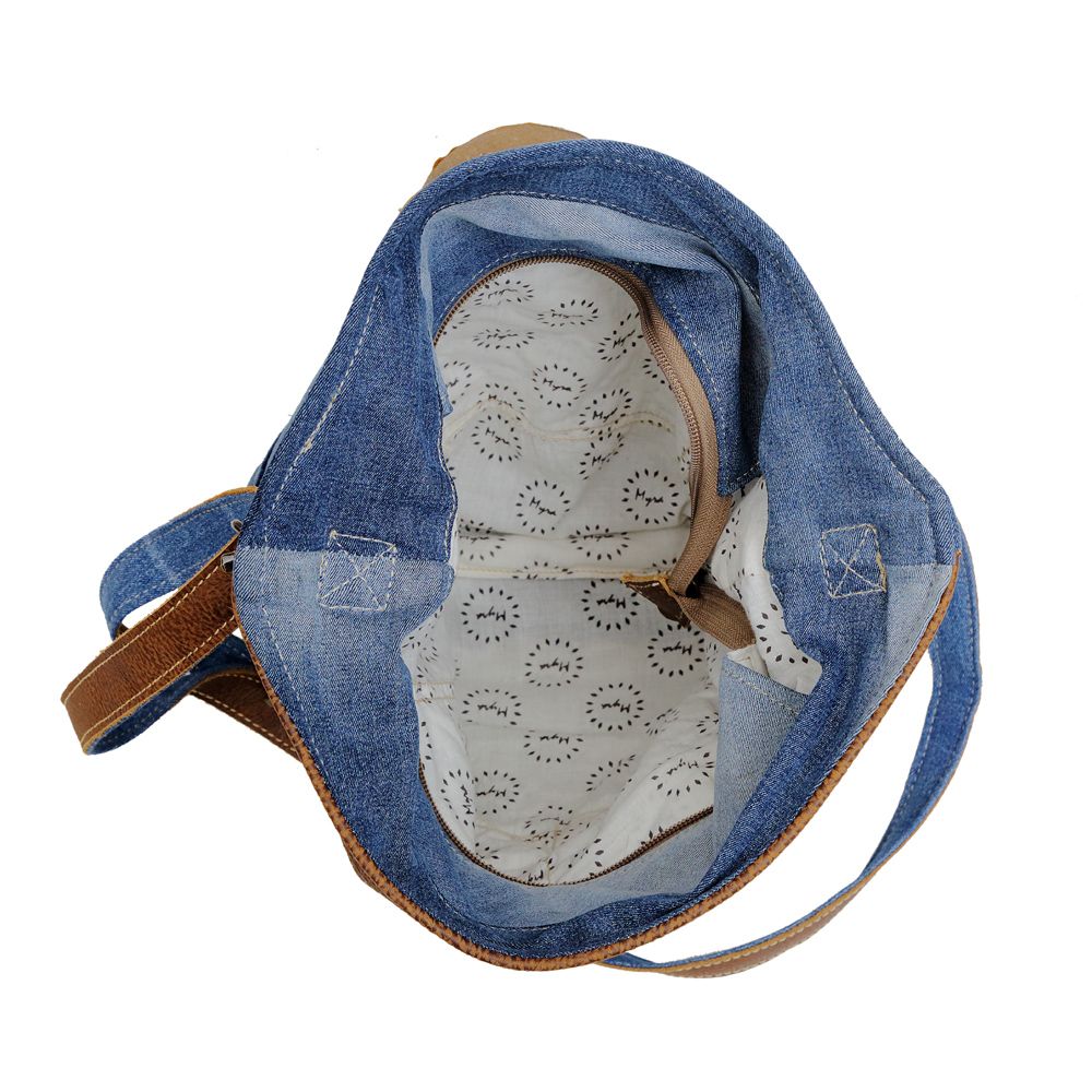 Western Recycled Canvas & Leather Denim Handbag