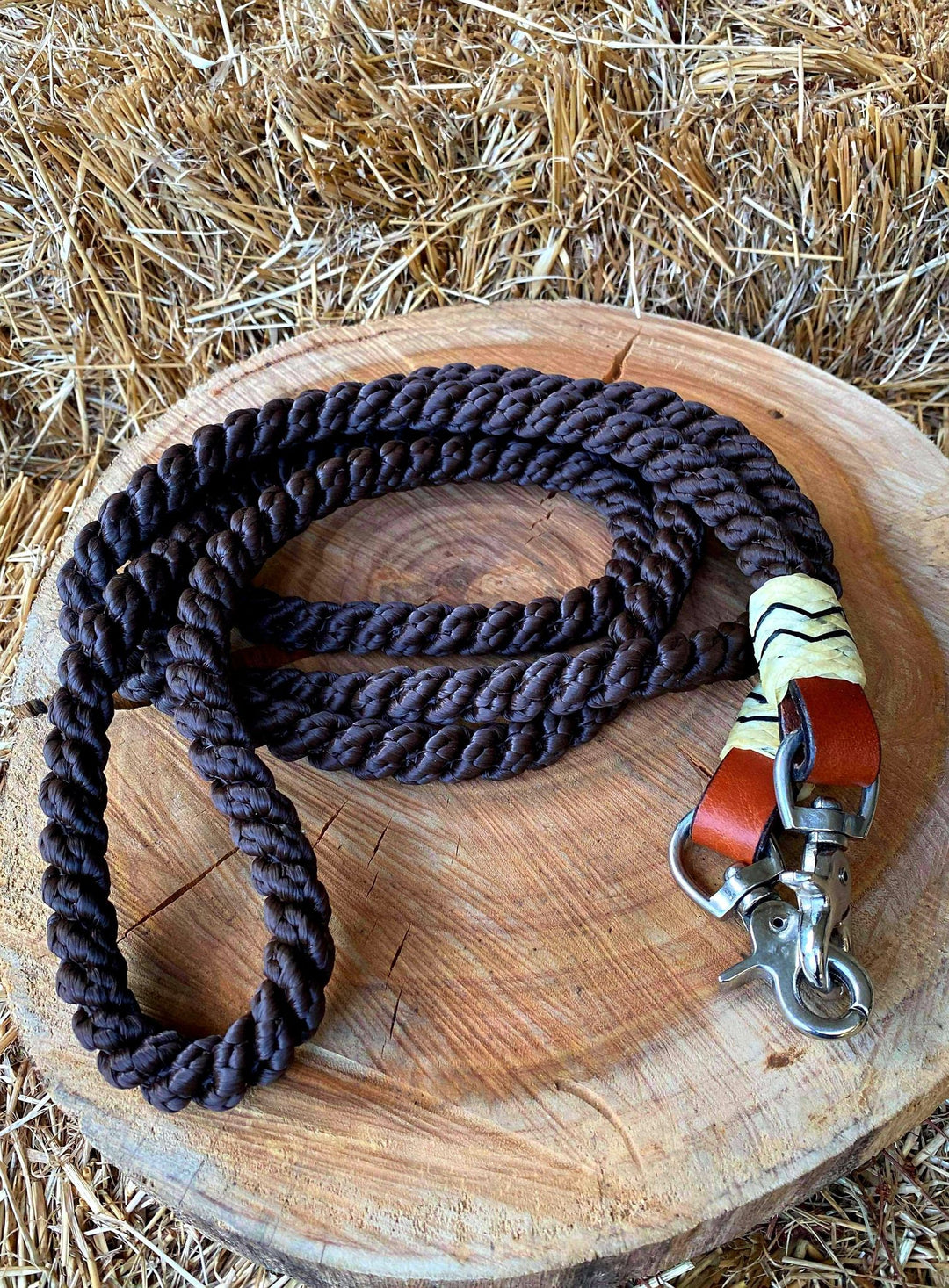 Reins -  8FT rolled nylon barrel reins Chocolate