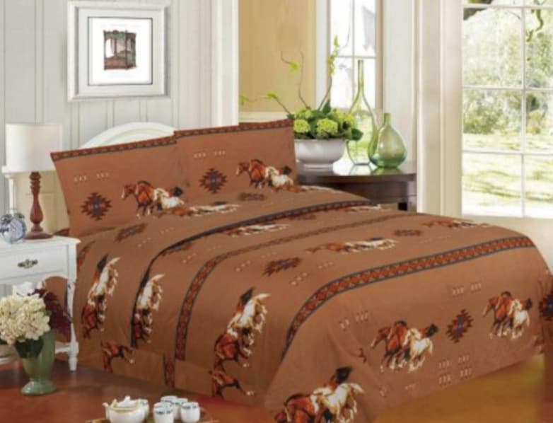 4PC King Size Tan Running Horse Sheet Set