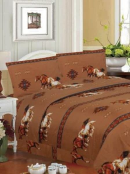 4PC King Size Tan Running Horse Sheet Set