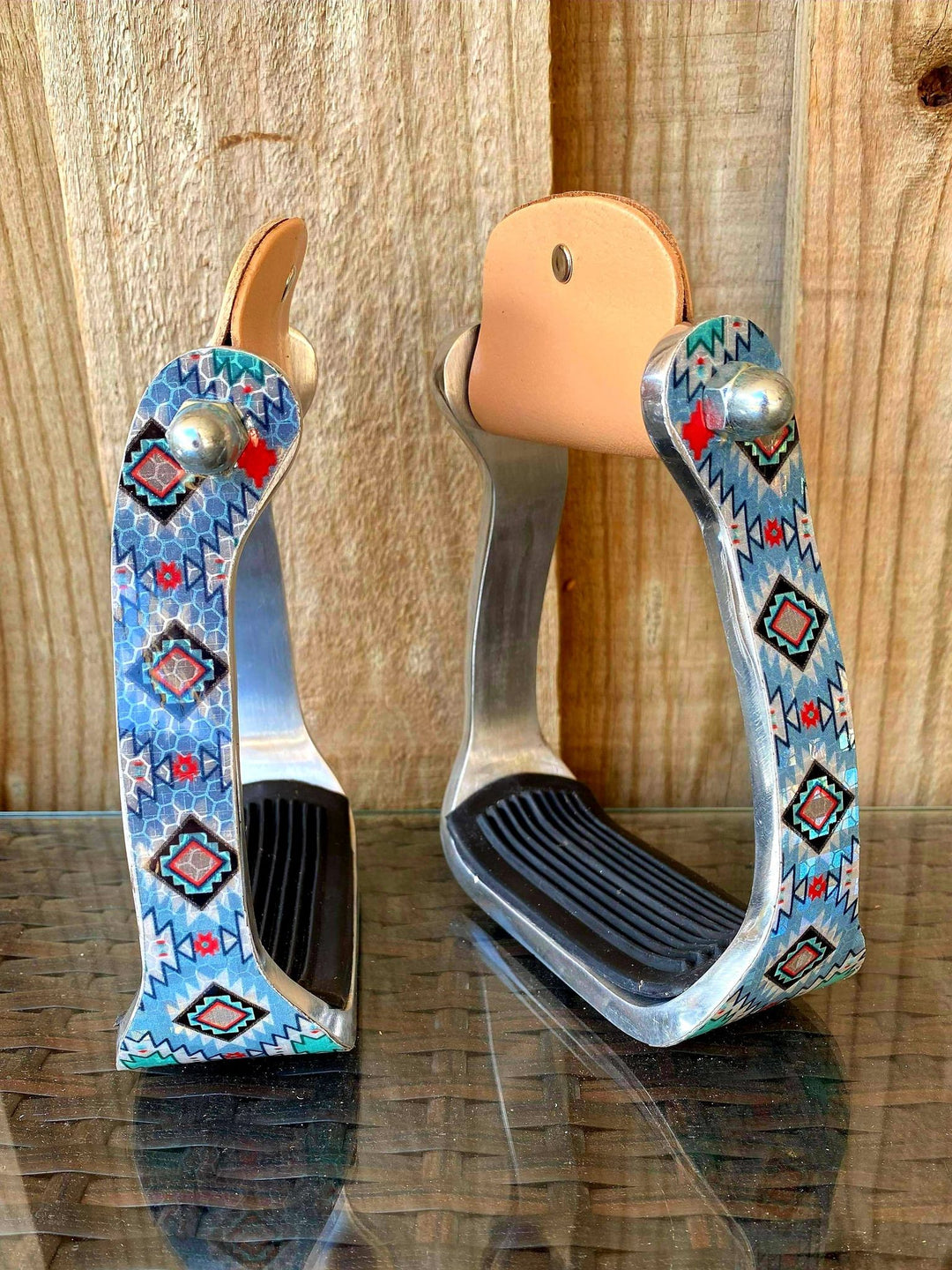 Stirrups - ®   Shimmering Navajo print stirrup