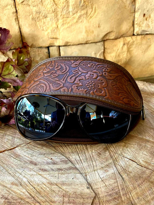 Gift - Sunglasses Leather Embossed Floral Print Case