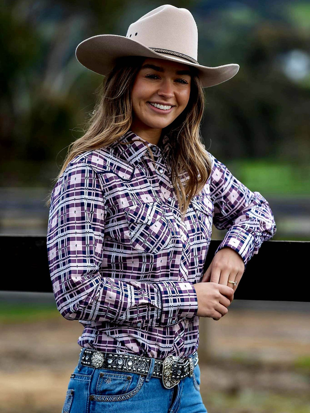 Pure Western Victoria Cactus Print Plaid Shirt Cotton Size 14, or  18