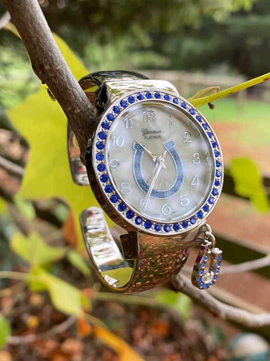 Watch -  Horseshoe Style Cuff Watch Blue Crystals