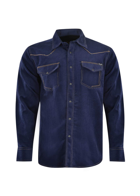 Shirt - Wrangler Mens Anson Navy Cordory Shirt